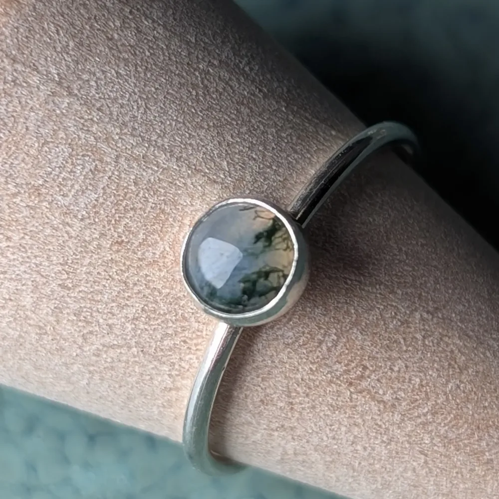 Forest Whisper: Moss Agate Stacking Ring – Handcrafted Sterling Silver