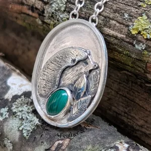 Silver Bramble | Silver & Malachite Hedgehog Pendant