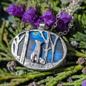 Watcher of the Wilds | Fox Pendant | Silver & Labradorite