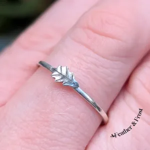 Dainty Oak Leaf Stacking Ring – Handmade Sterling Silver Jewellery