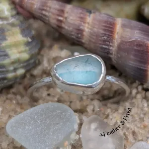 Blue Multi Sea Glass & Silver Ring: UK Size M