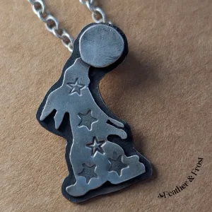 Starry Hare & Moon Pendant – Handmade Sterling Silver Necklace