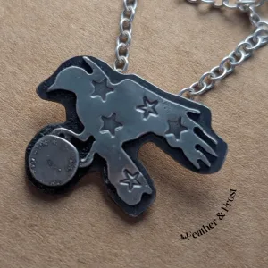Starry Raven & Moon Pendant – Handmade Sterling Silver Necklace