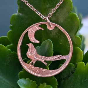 Magpie Pendant Necklace | Bronze Half Penny Coin Jewellery