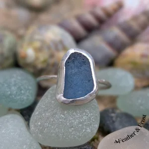 Blue Sea Glass Ring | Size T | Sterling Silver