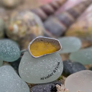 Yellow Sea Glass Ring | Size M | Sterling Silver