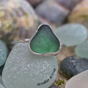 Green Sea Glass Ring | Size M | Sterling Silver