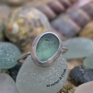 Green Sea Glass Ring | Size N | Sterling Silver