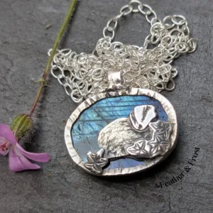 Brock Among the Ivy | Badger Pendant | Silver & Labradorite