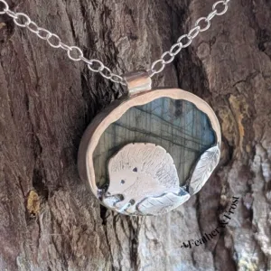 Hodge's Hedgerow | Hedgehog Pendant | Silver & Labradorite