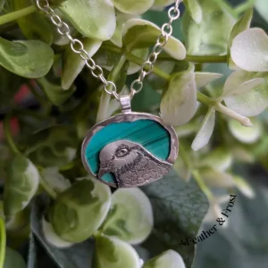 Rosa | Feral Pigeon Pendant | Silver & Malachite