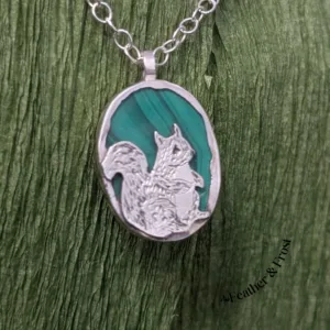 Chonk | Grey Squirrel Pendant | Silver & Malachite