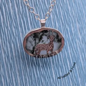 Mossbuck's Glade | Roe Dear Pendant | Silver & Moss Agate