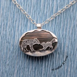 First Frost | Vixen & Cub Pendant | Silver & Labradorite